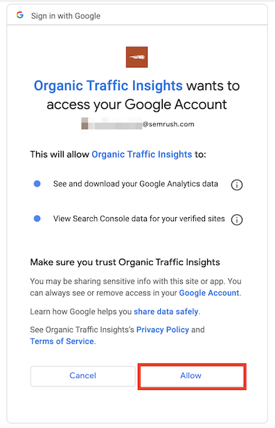 Connecting Organic Traffic Insights with Your Google Accounts image 4